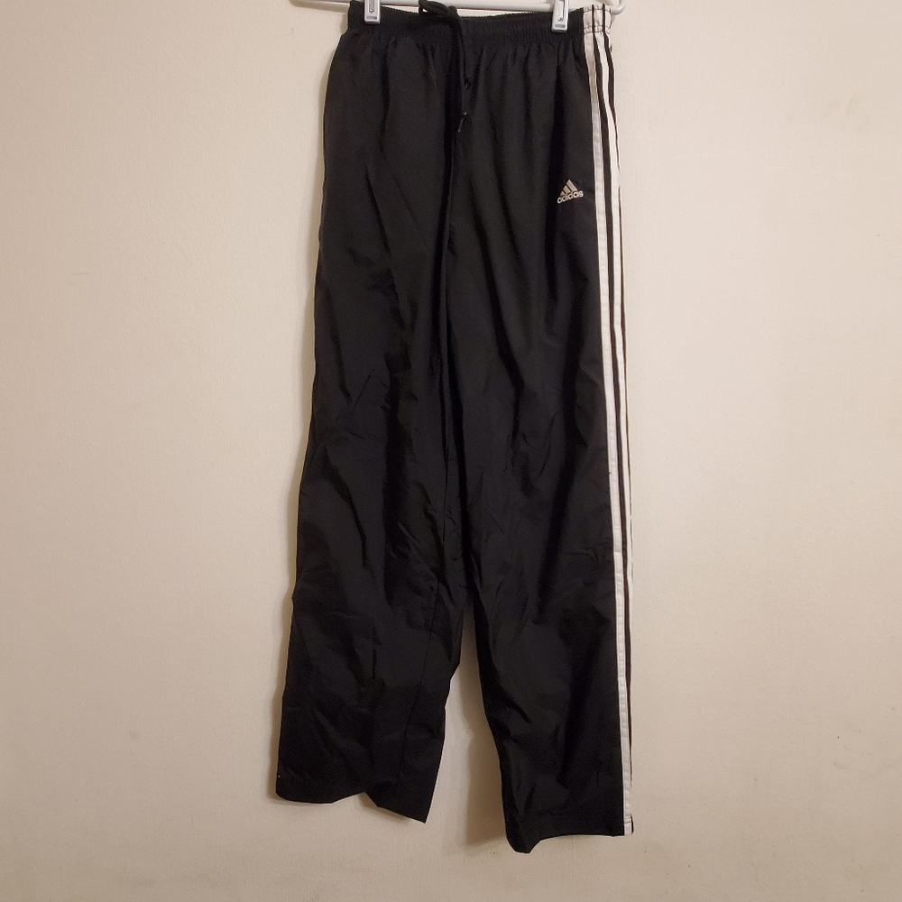 Vintage Adidas Stripe Athletic Joggers Lined Black Medium Elastic Waist Tie